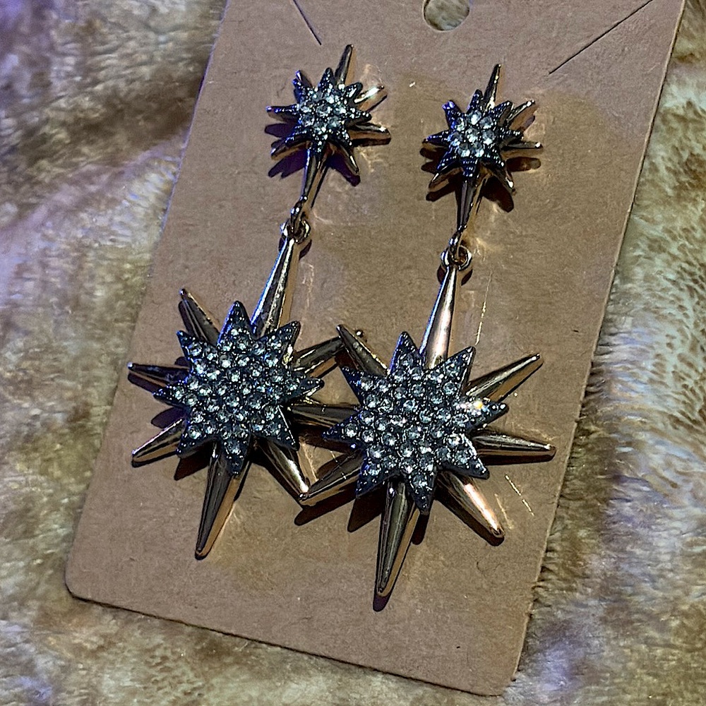Two-Tone Starburst CZ  Dangle Earrings